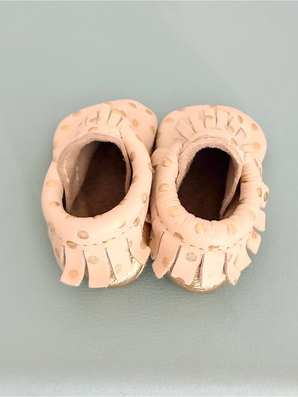 Freshly Picked Infant Cream Leather Moccasin Shoes with Gold Dots